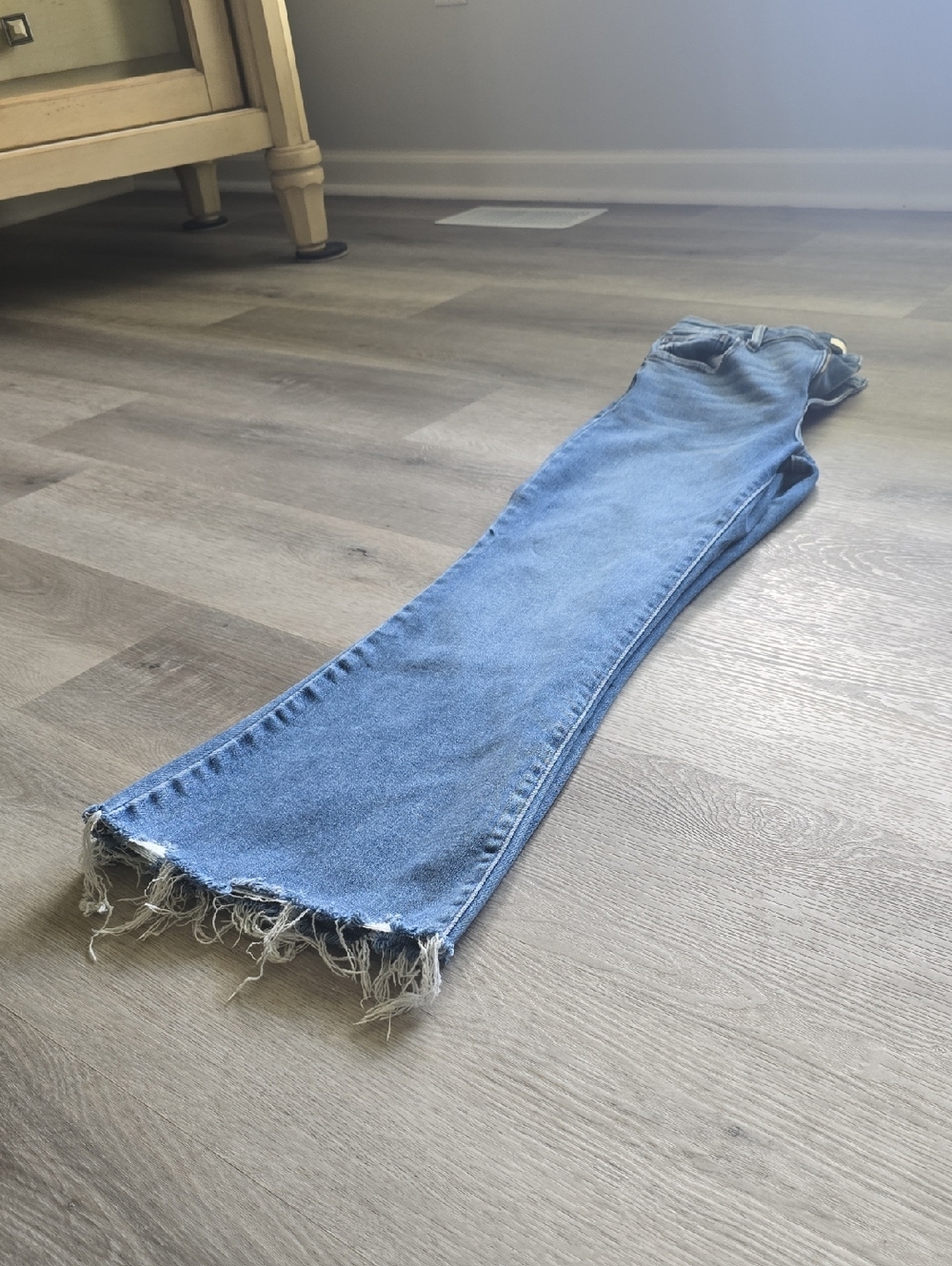 Womens Buckle Light Blue Frayed Hem Flare Jeans